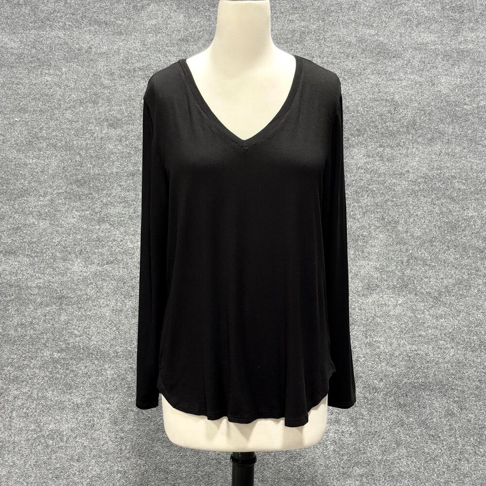 Tahari Shirt Womens XL Black V Neck Long Sleeve Modal Stretch Basic Top